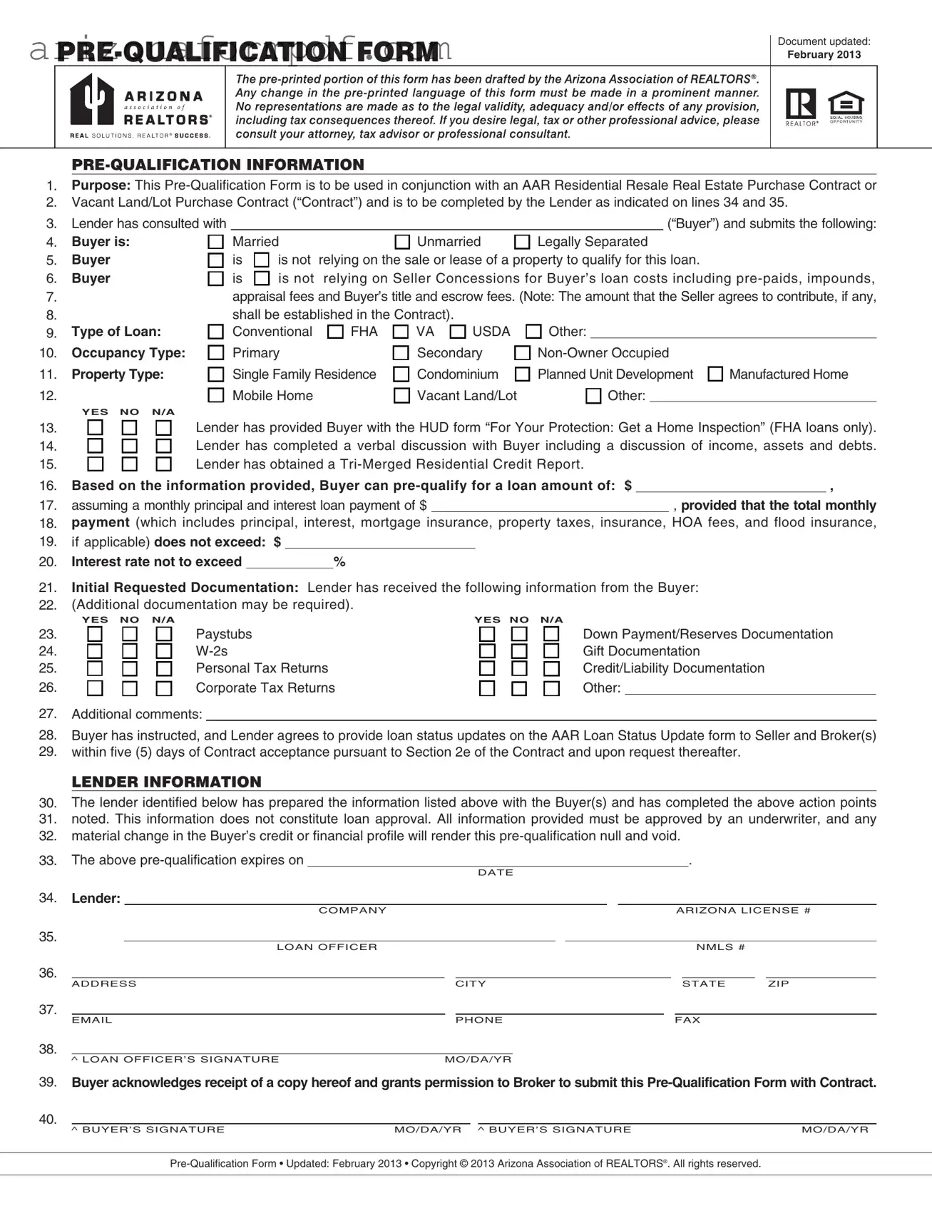 Fill Out Your Aar Prequal Form