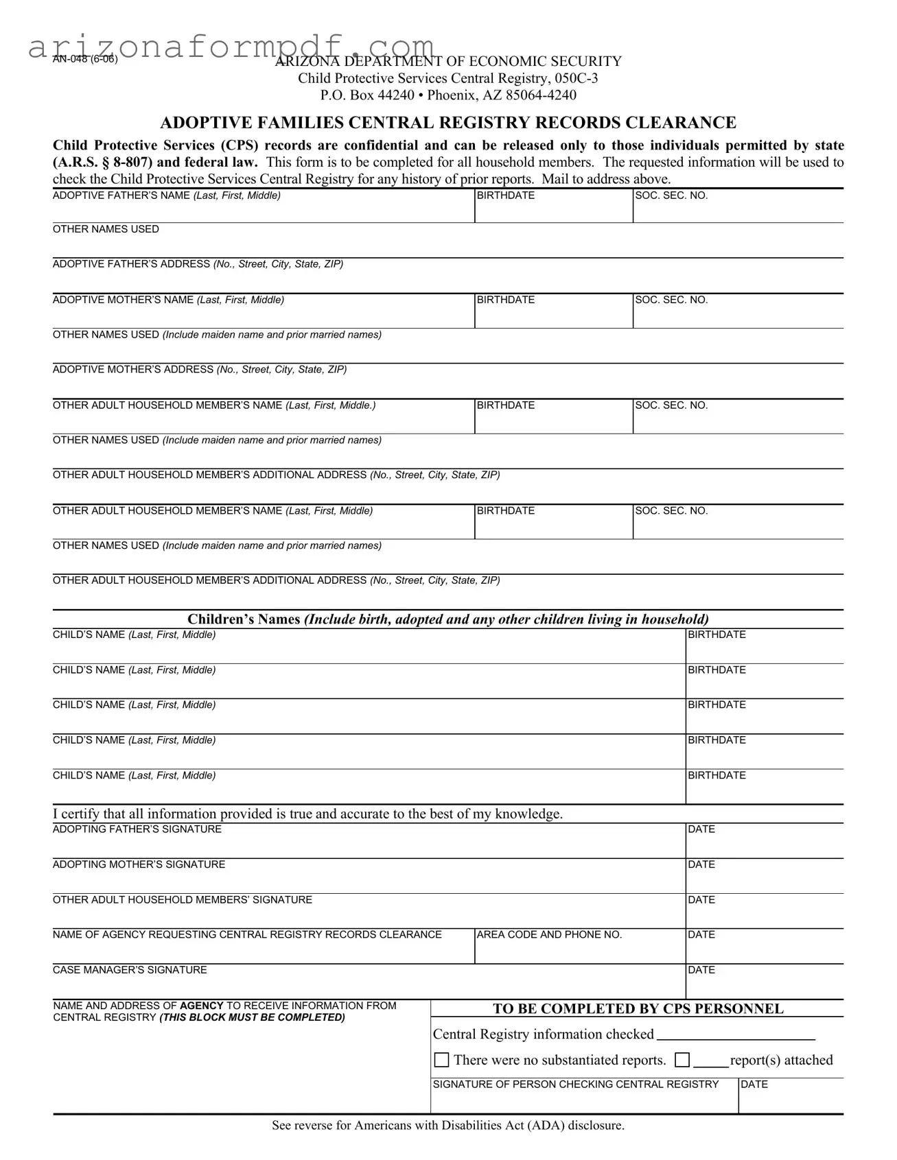 Fill Out Your An 048 Arizona Form