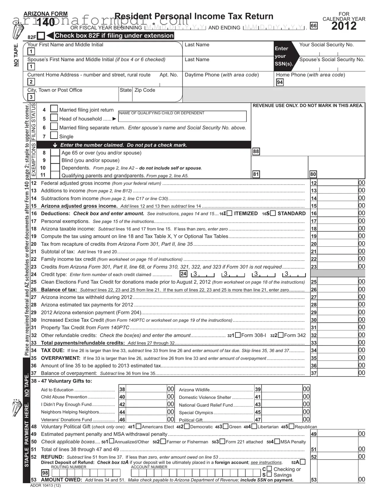 Fill Out Your Arizona 140 Form