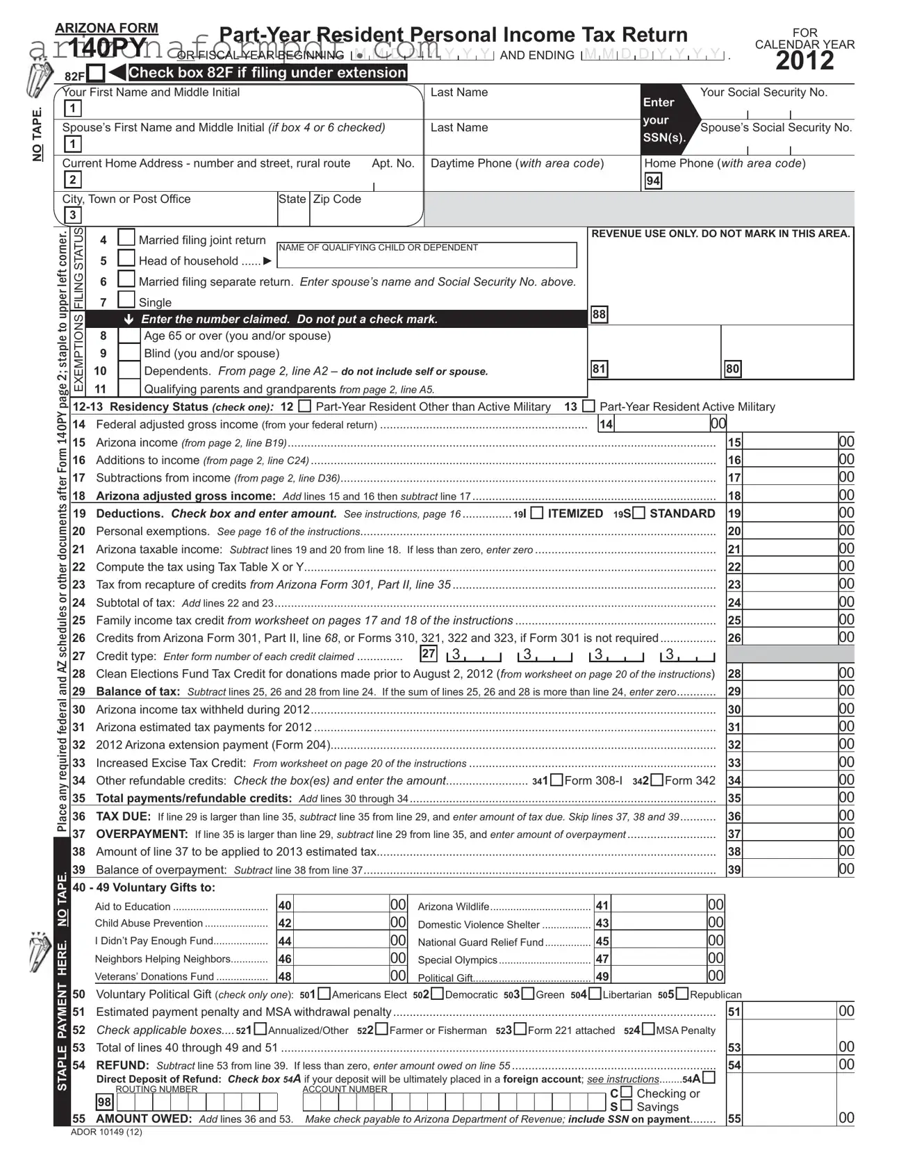 Fill Out Your Arizona 140Py Form