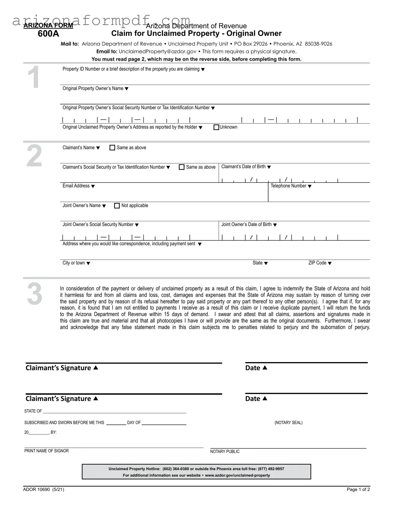 Fill Out Your Arizona 600A Form