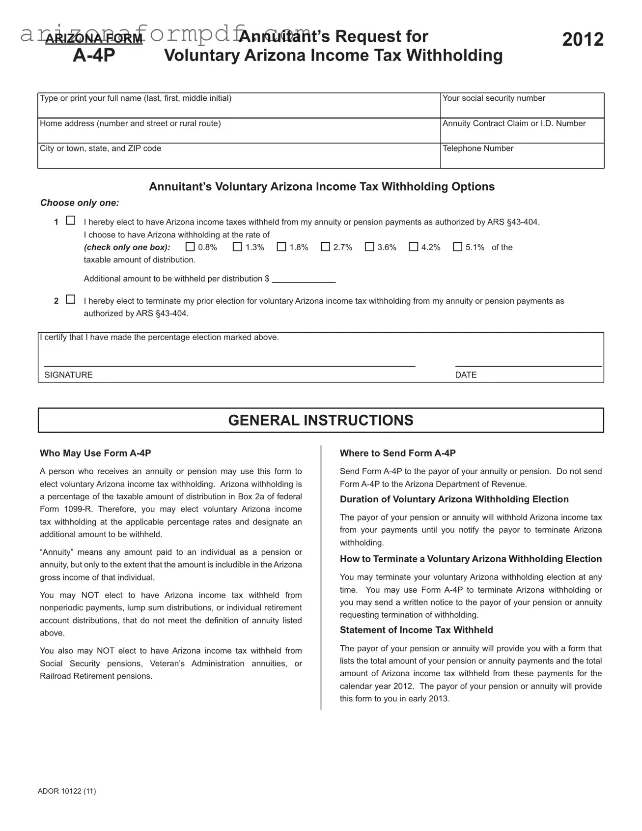 Fill Out Your Arizona A 4P Form