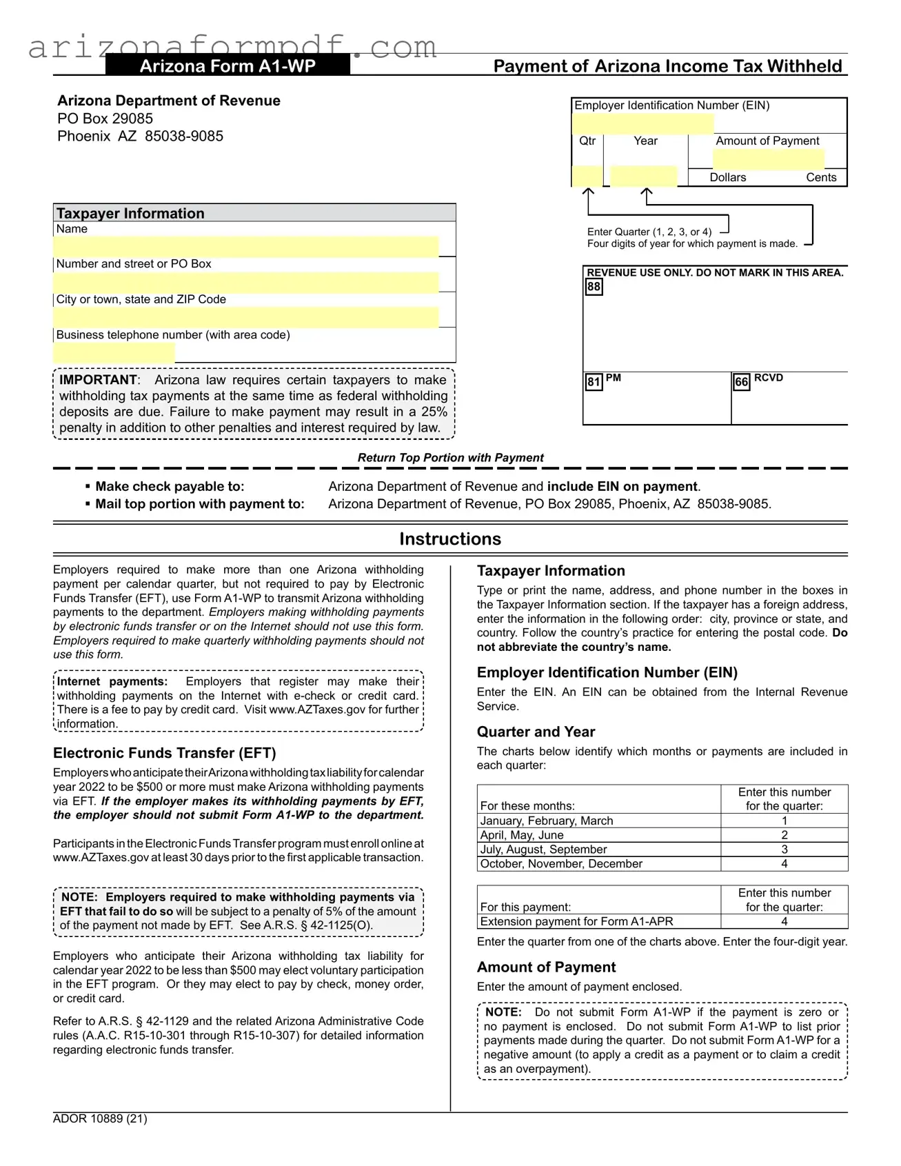 Fill Out Your Arizona A1 Wp Form
