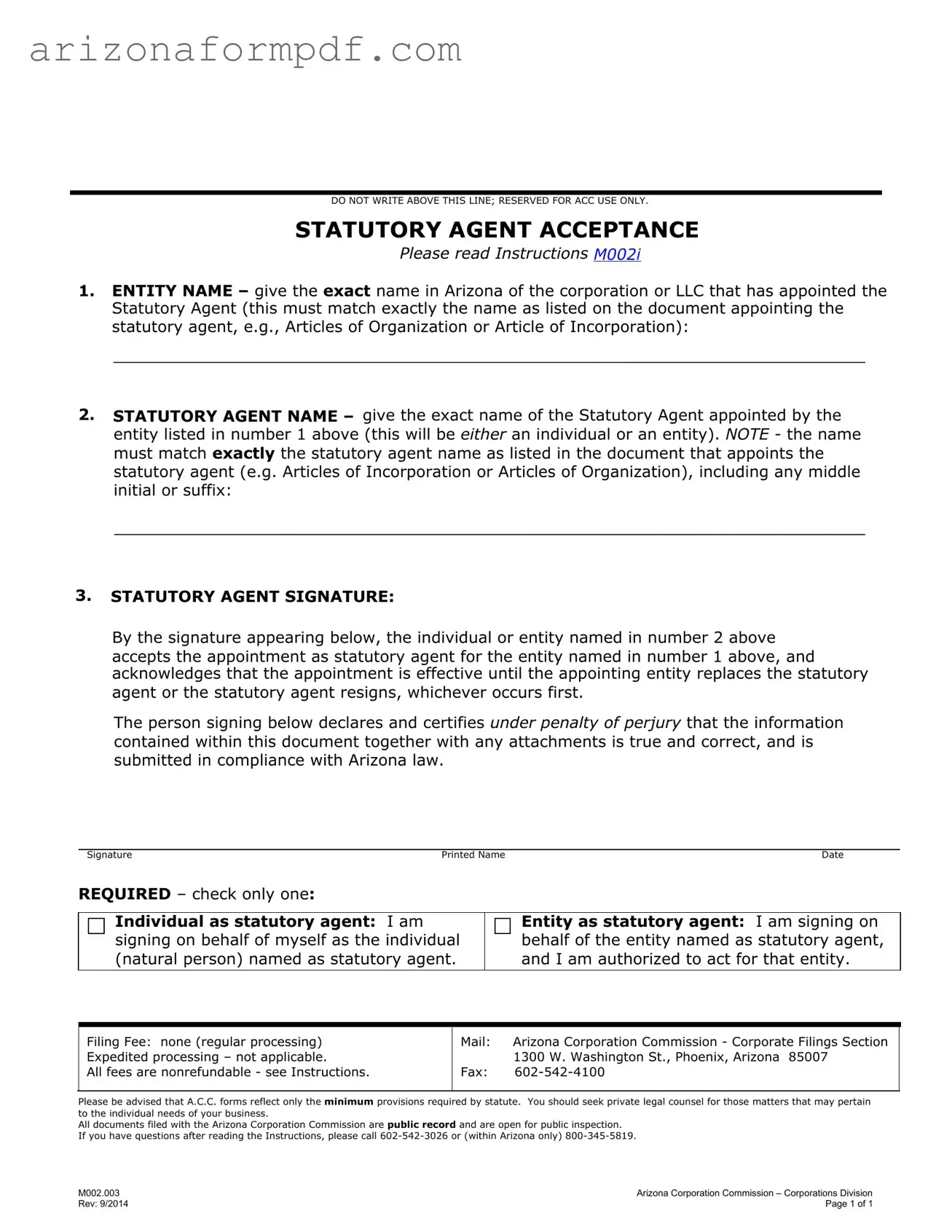 Fill Out Your Arizona Agent Form