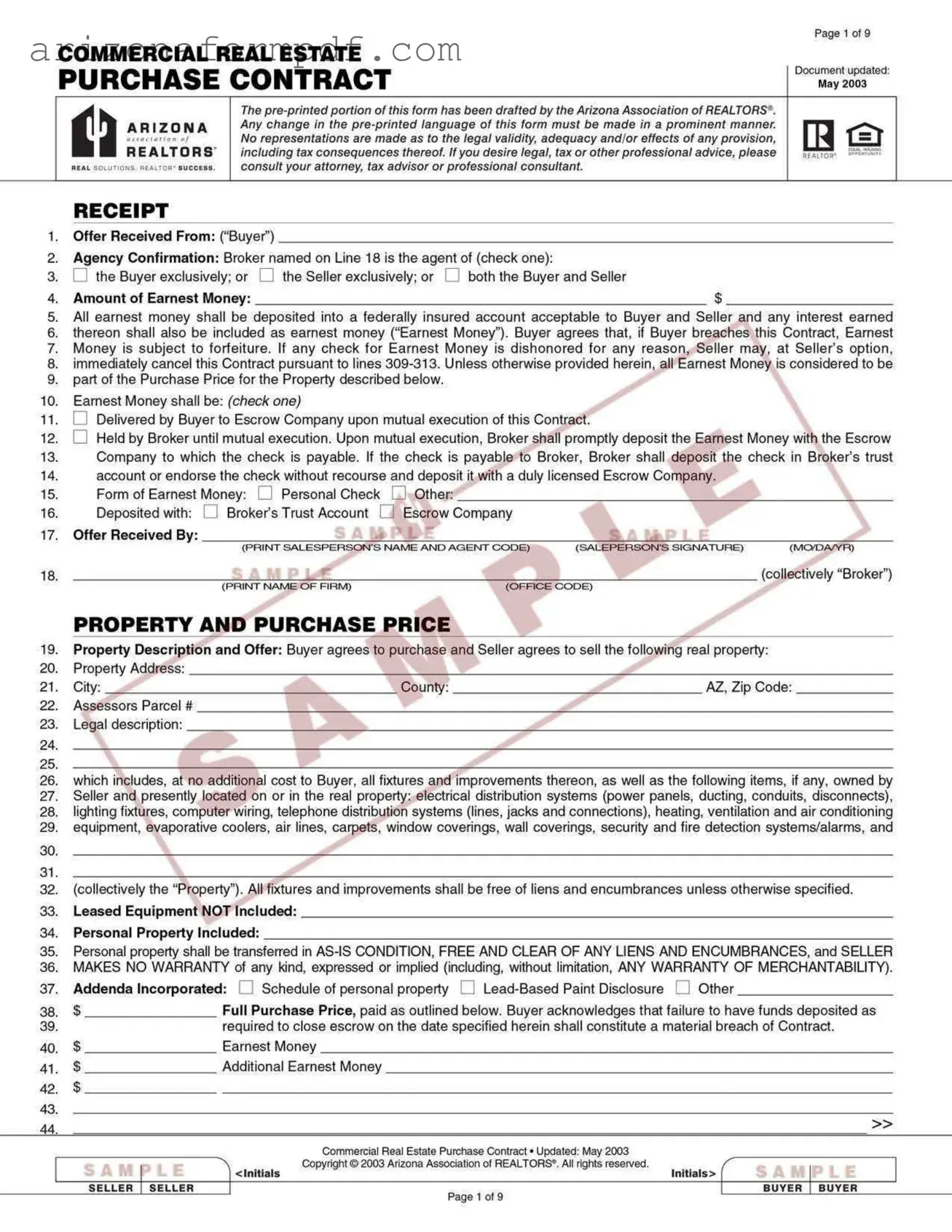 Fill Out Your Arizona Commercial Real Contract Form