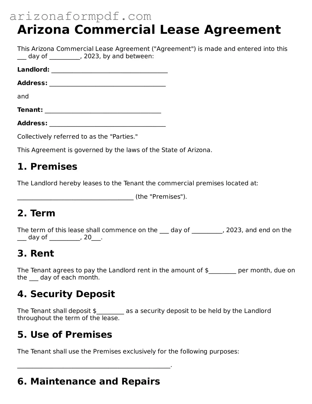 Attorney-Verified Commercial Lease Agreement Document for the State of Arizona