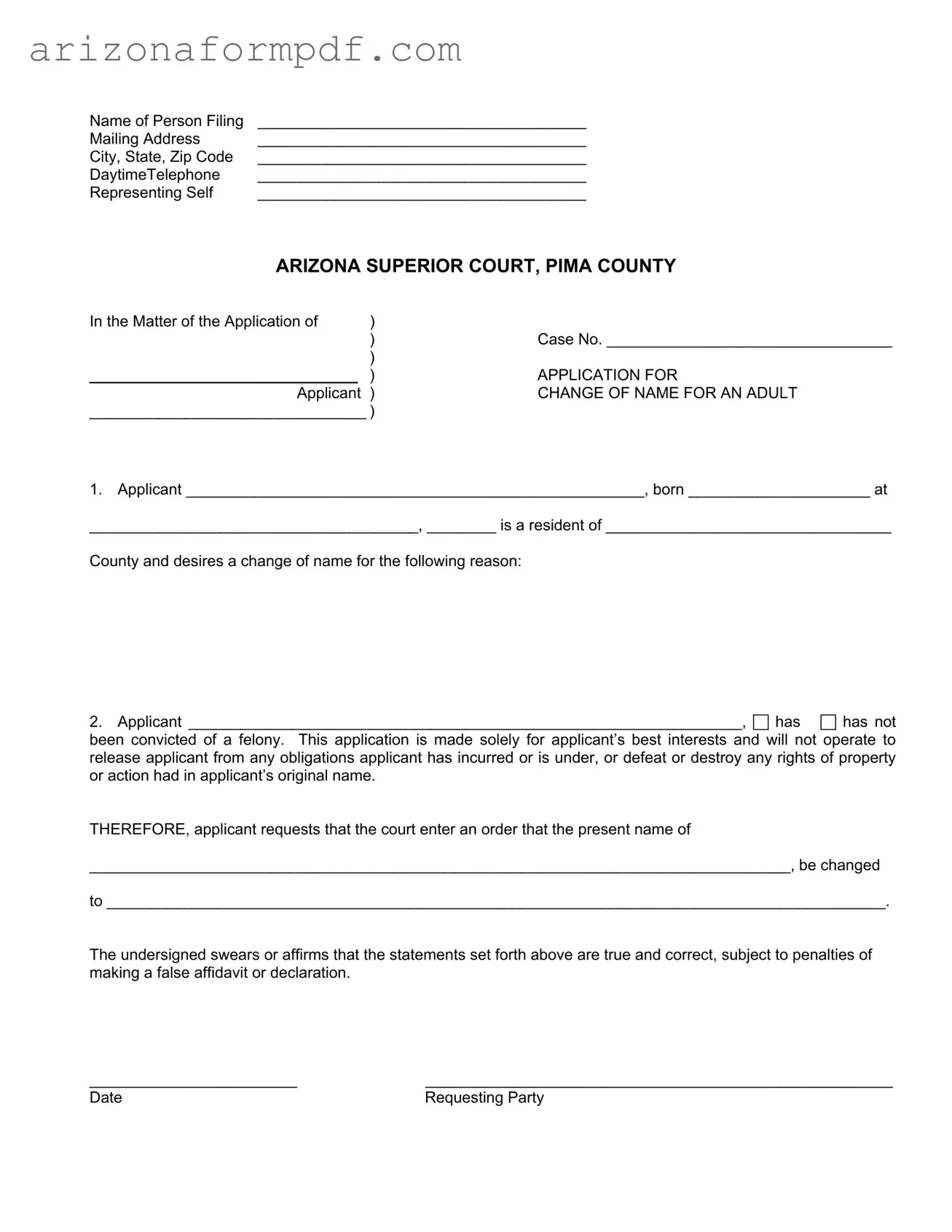Fill Out Your Arizona Court Change Name Form