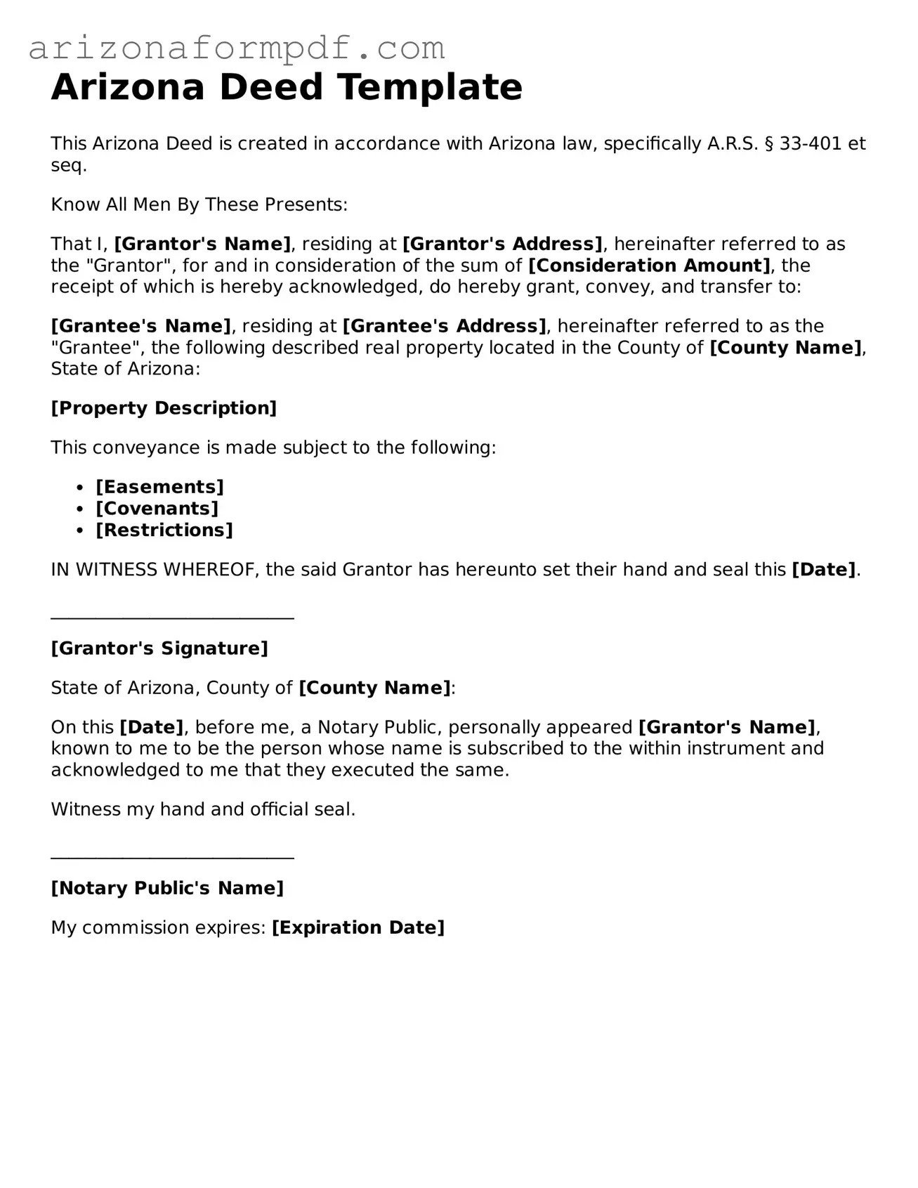 Attorney-Verified Deed Document for the State of Arizona