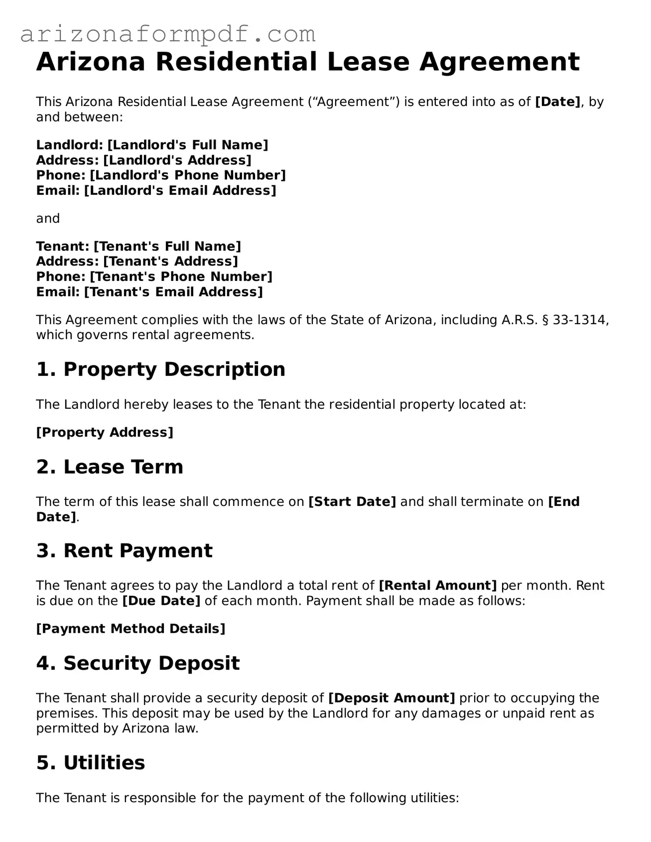 Attorney-Verified Residential Lease Agreement Document for the State of Arizona