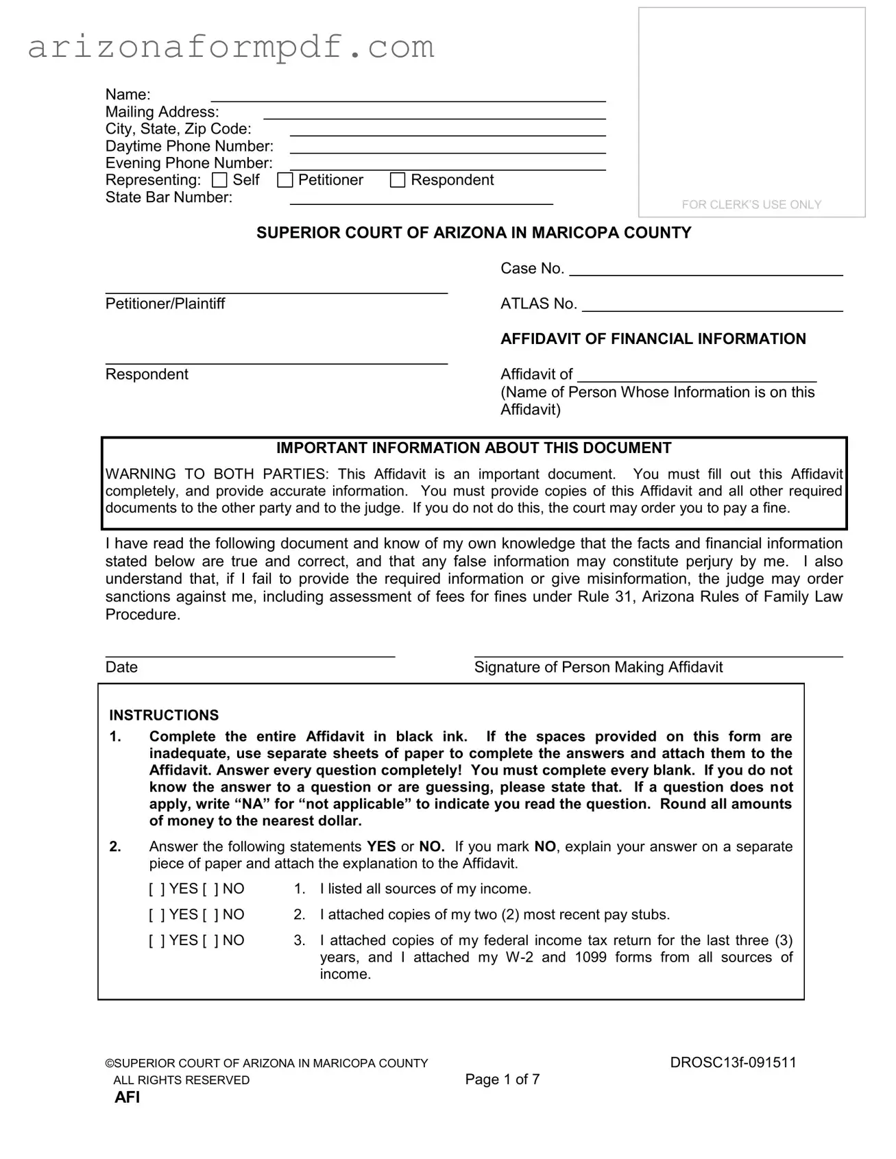 Fill Out Your Arizona Financial Form