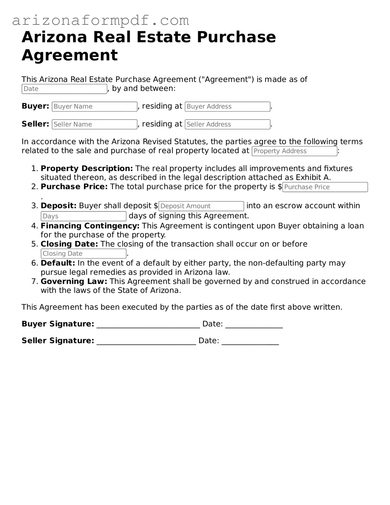 Attorney-Verified Real Estate Purchase Agreement Document for the State of Arizona