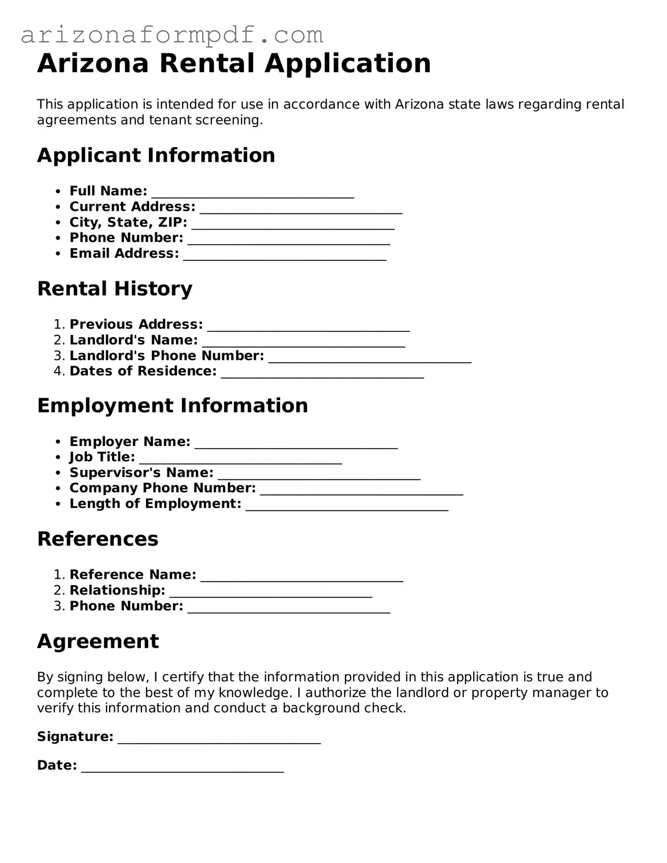 Attorney-Verified Rental Application Document for the State of Arizona