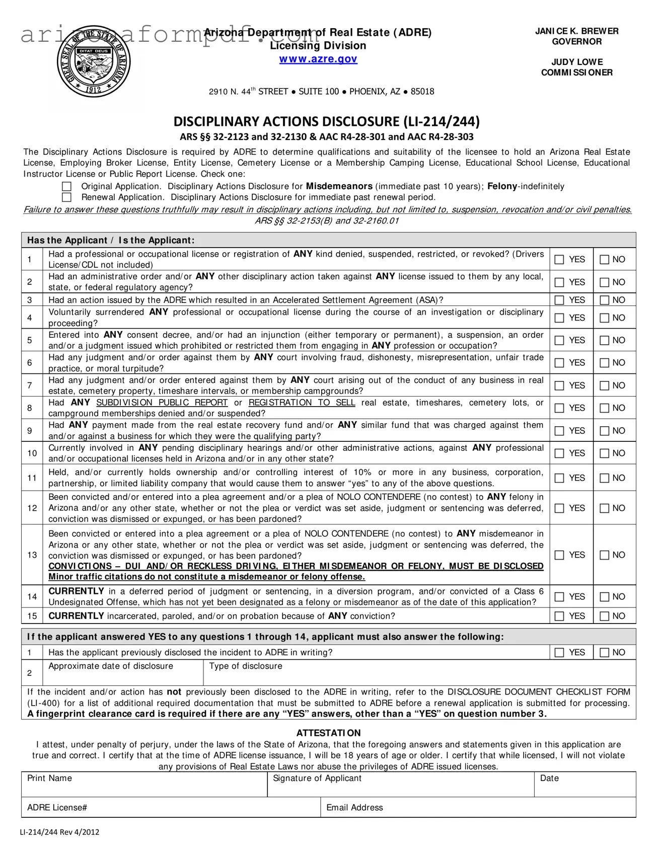 Fill Out Your Arizona Li 214 244 Form