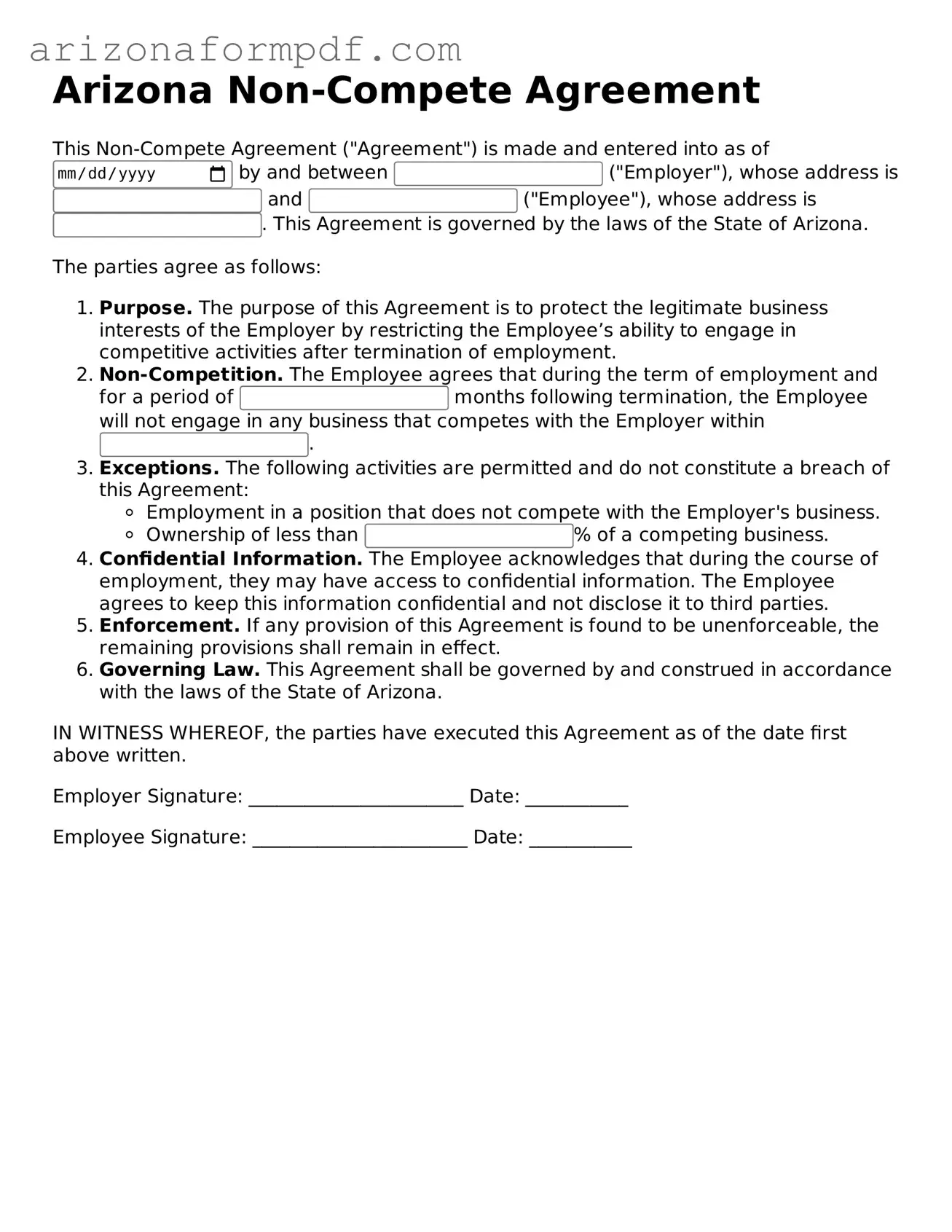 Attorney-Verified Non-compete Agreement Document for the State of Arizona