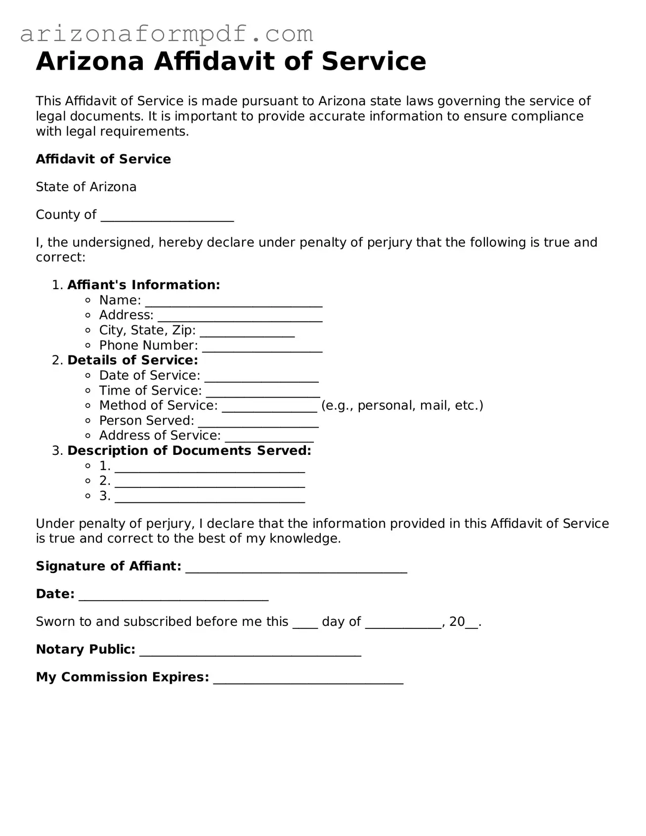 Attorney-Verified Affidavit of Service Document for the State of Arizona