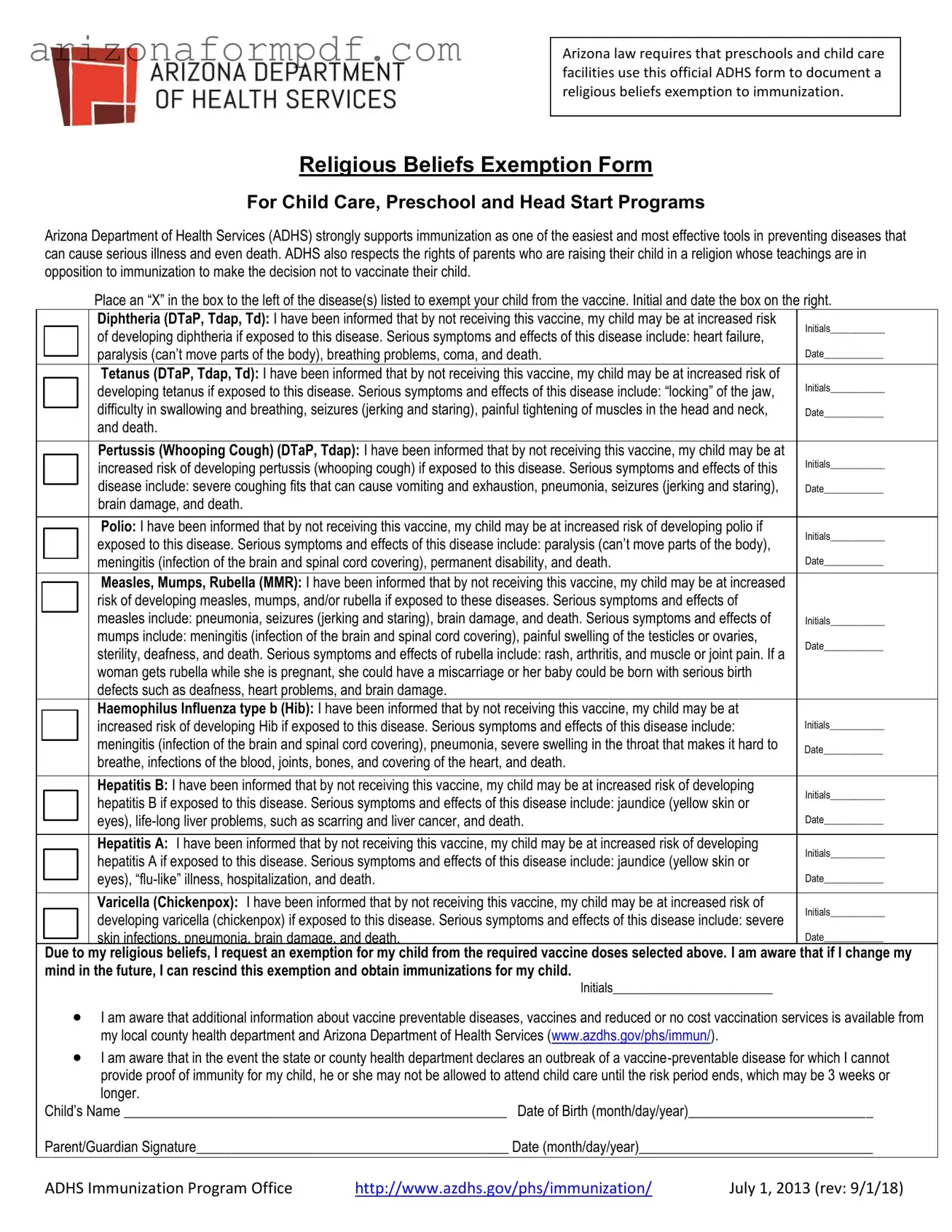 Fill Out Your Arizona Religious Beliefs Form