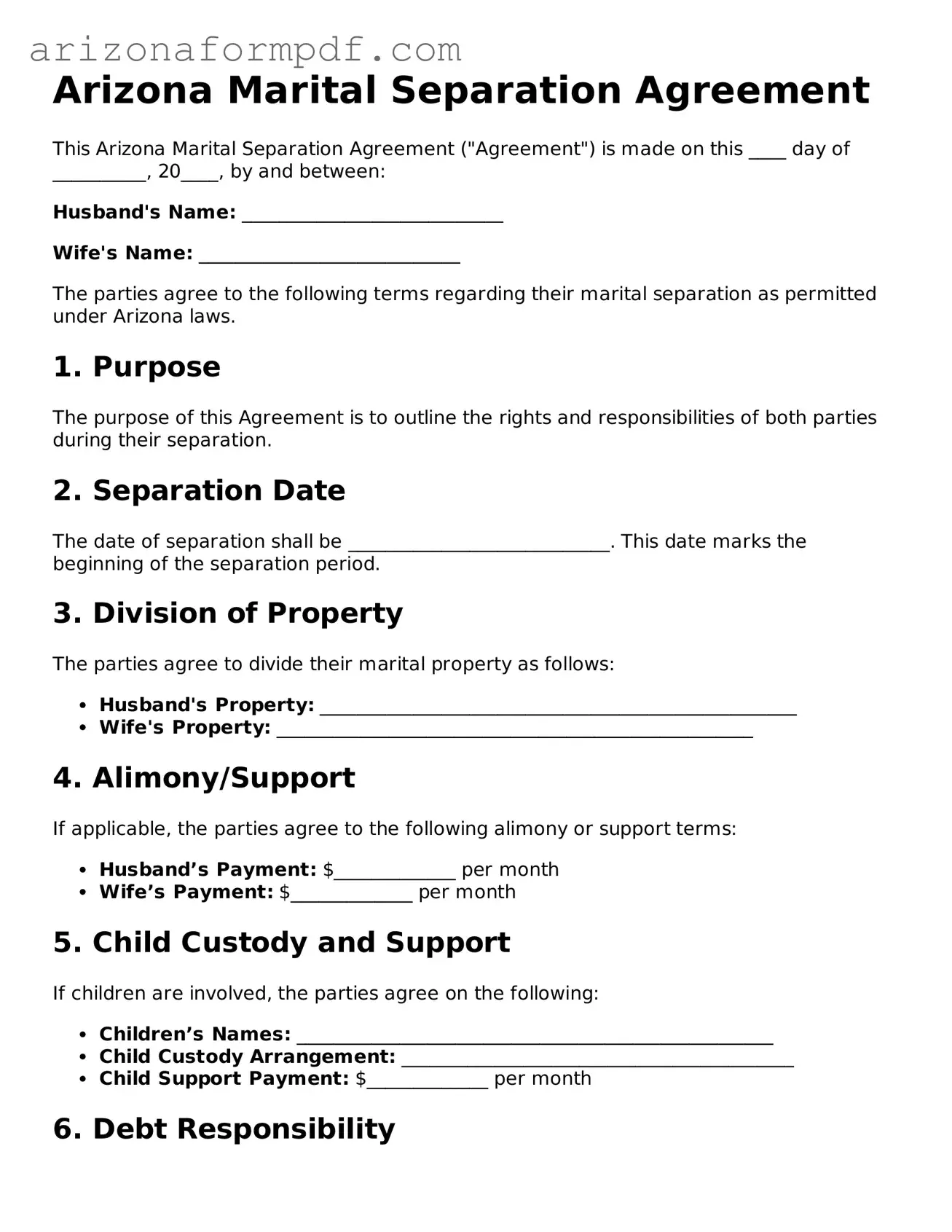 Attorney-Verified Marital Separation Agreement Document for the State of Arizona