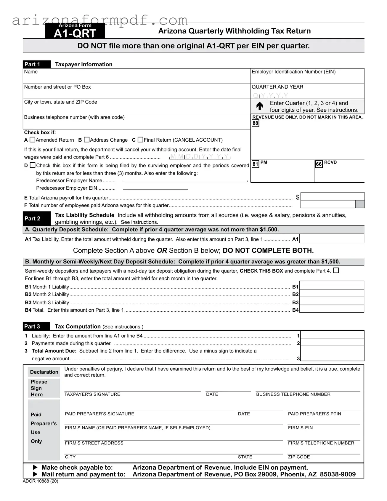 Fill Out Your Arizona Tax Return Form