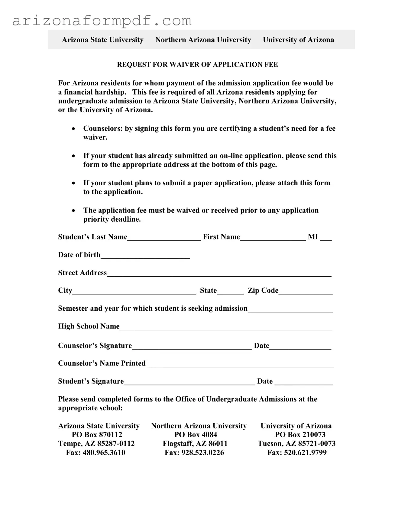 Fill Out Your Arizona University Application Form