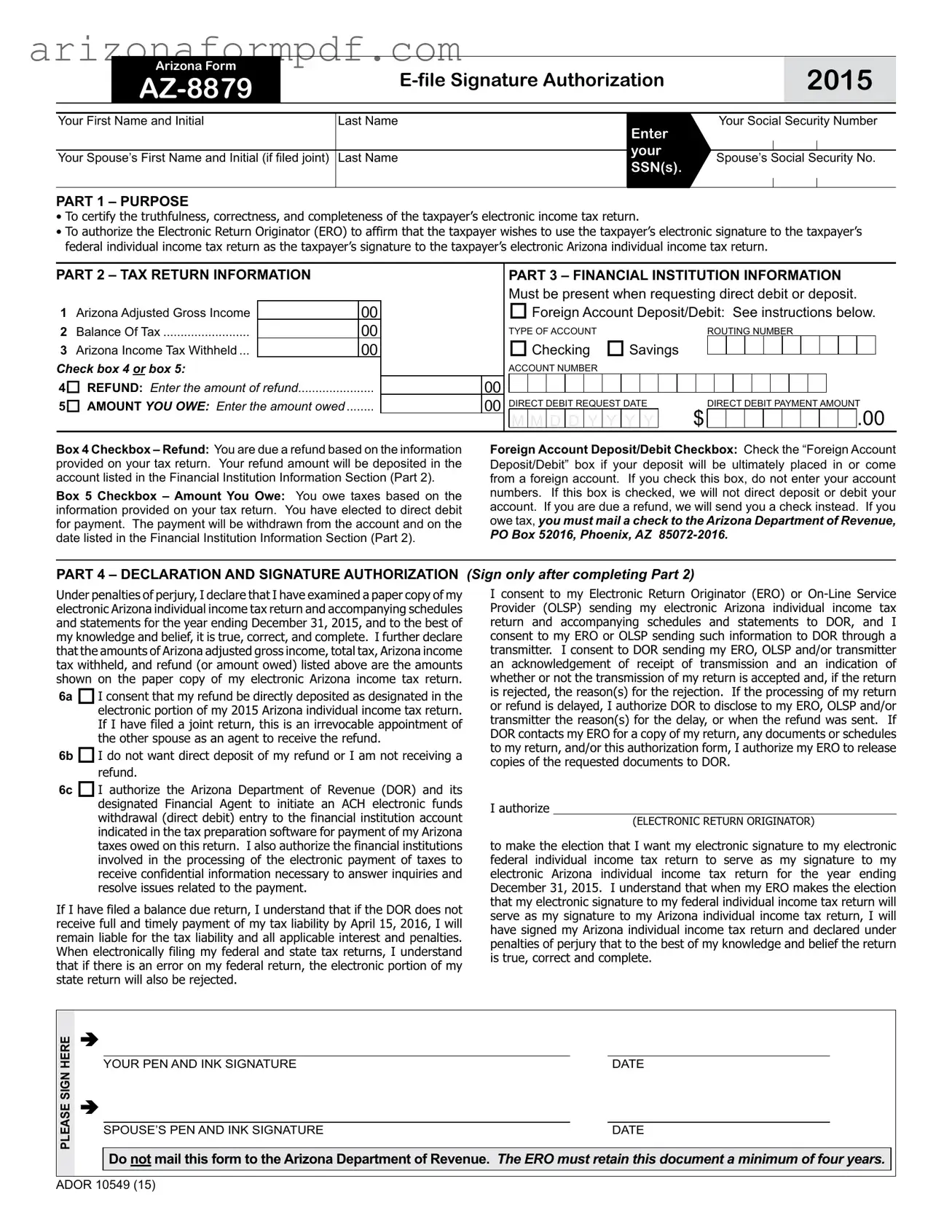 Fill Out Your Az 8879 Form