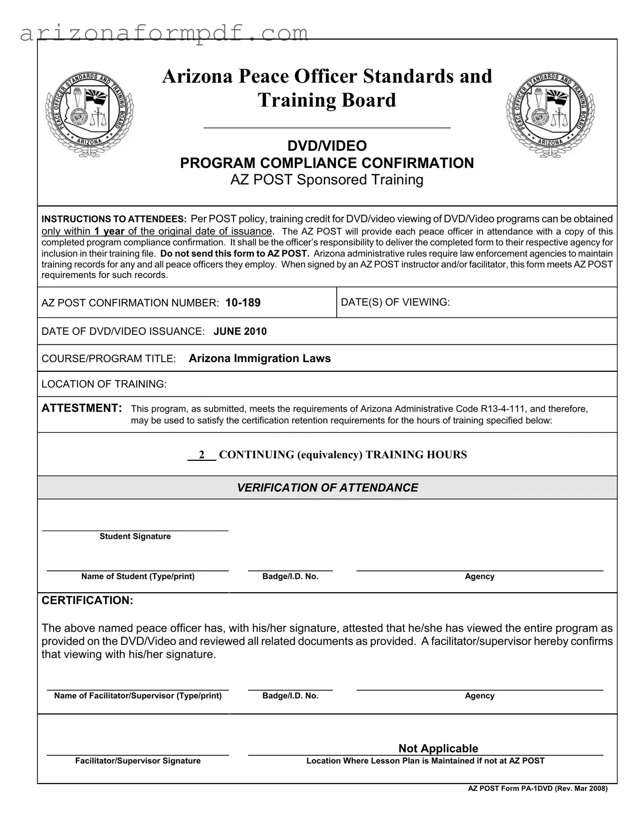 Fill Out Your Az Post Pa 1Dvd Form