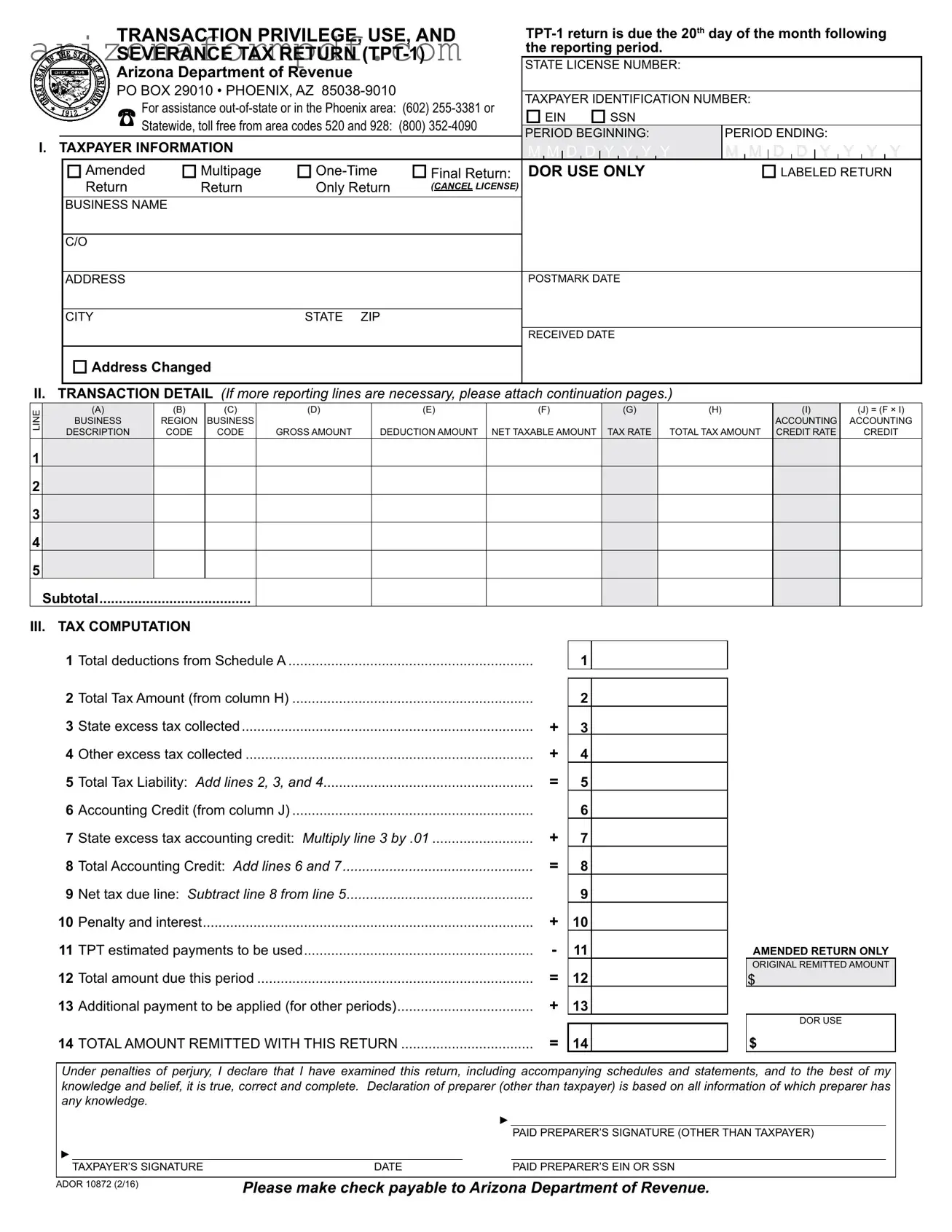 Fill Out Your Az Tpt 1 Form