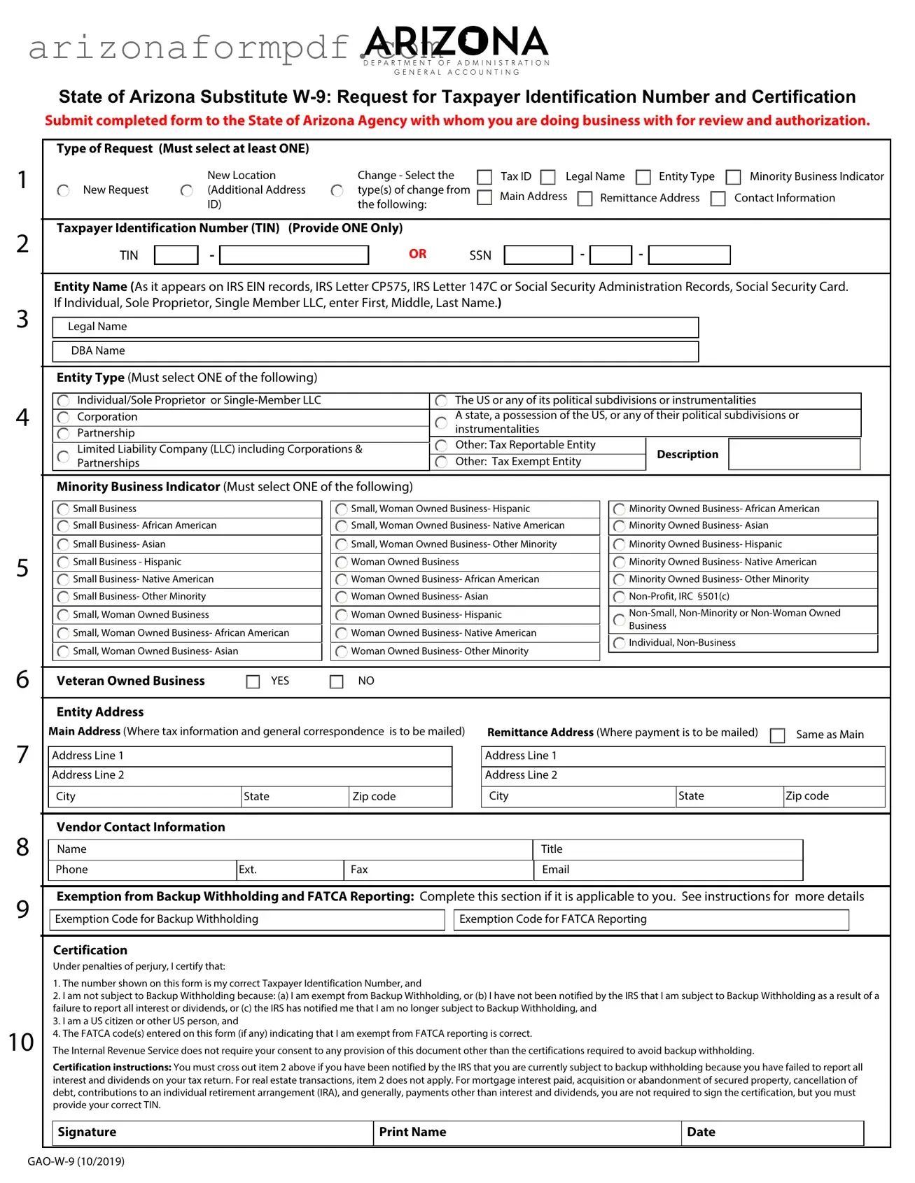 Fill Out Your Gao W 9 Arizona Form