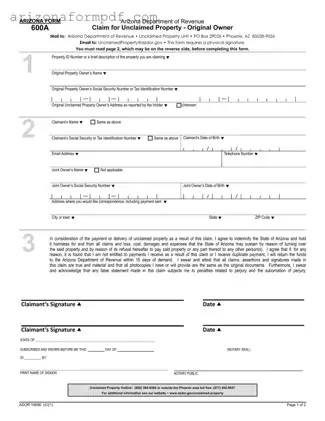 Fill Out Your Arizona 600A Form