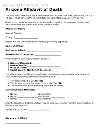 Attorney-Verified Affidavit of Death Document for the State of Arizona