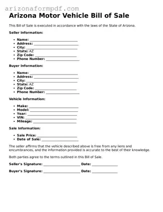 Attorney-Verified Motor Vehicle Bill of Sale Document for the State of Arizona