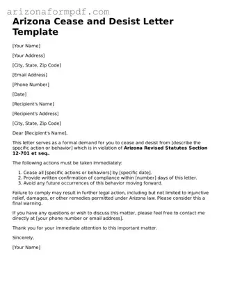 Attorney-Verified Cease and Desist Letter Document for the State of Arizona