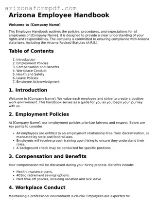 Attorney-Verified Employee Handbook Document for the State of Arizona