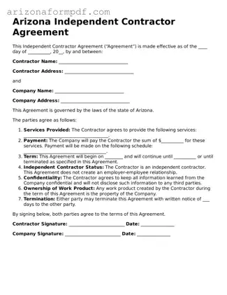 Attorney-Verified Independent Contractor Agreement Document for the State of Arizona