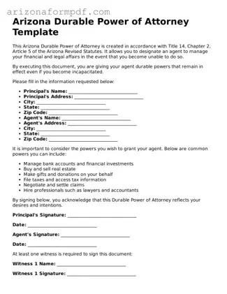 Attorney-Verified Durable Power of Attorney Document for the State of Arizona