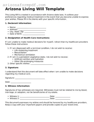 Attorney-Verified Living Will Document for the State of Arizona