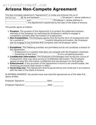 Attorney-Verified Non-compete Agreement Document for the State of Arizona
