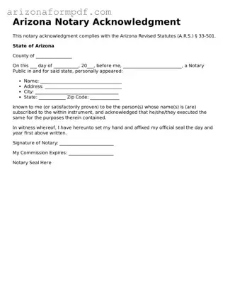 Attorney-Verified Notary Acknowledgement Document for the State of Arizona
