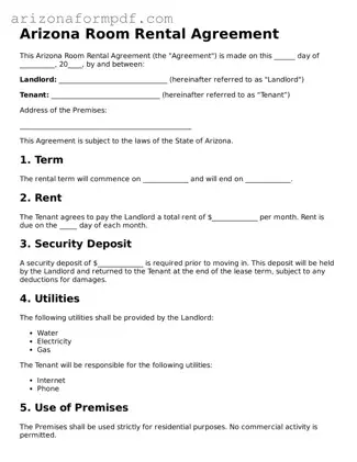 Attorney-Verified Room Rental Agreement Document for the State of Arizona
