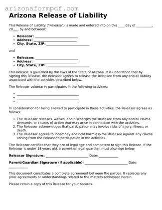 Attorney-Verified Release of Liability Document for the State of Arizona