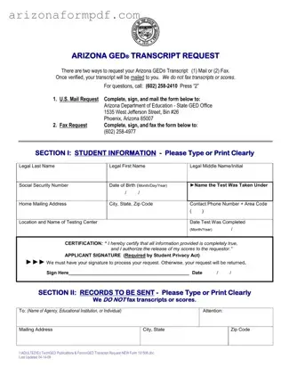 Fill Out Your Az Ged Transcript Request Form