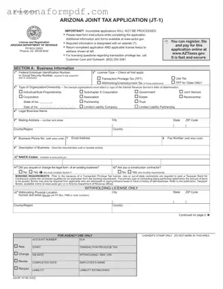 Fill Out Your Jt 1 Arizona Tax Form